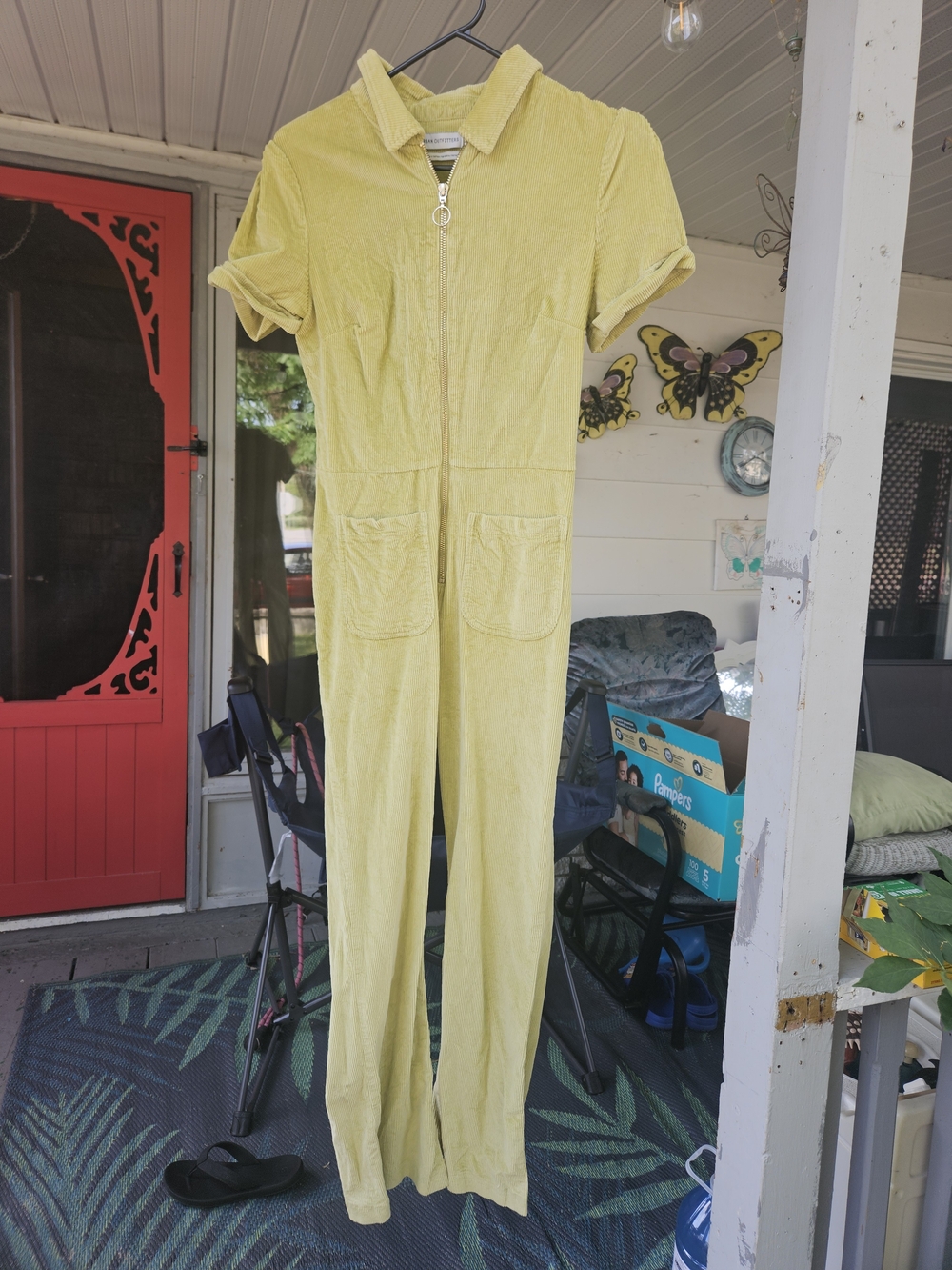 Women’s Yellow Short-Sleeve Zip Front Jumpsuit